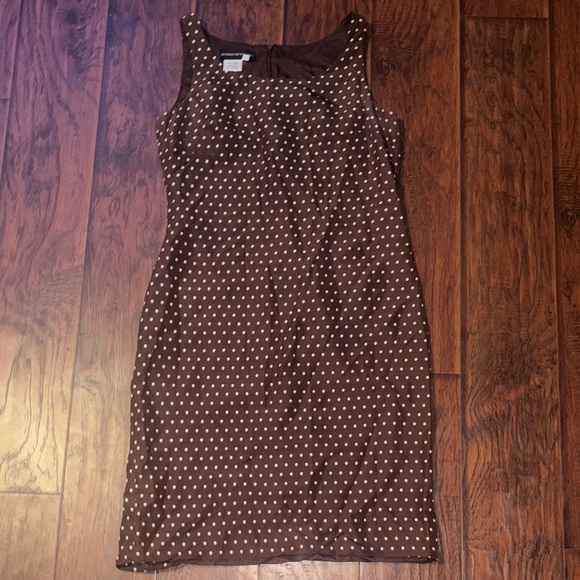 Donna Morgan Brown 100% Silk Sleeveless Polka Dot Dress - Picture 1 of 1